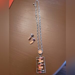NWOT Silver and Orange Geometric Necklace and Earring Set